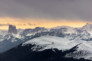Fototapeta na wymiar Majestic High mountains with winter snow
