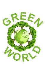 Green world, trees around the globe, ecological, environment protection theme, vector concept illustration