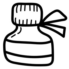 jar with iodine or brilliant green to treat wounds, coloring book, isolated object, vector medical doodles