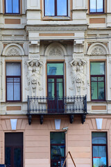 Fototapeta premium The Ratkov-Rozhnov house was built in 1884 by architects Mikhail Peterson and Pavel Suzor. Russia, Saint Petersburg, September 2020 