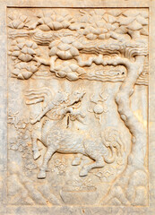 Facade sculpture of royal mausoleum stone archway in Qing Dynasty, Yi County, Hebei Province, China