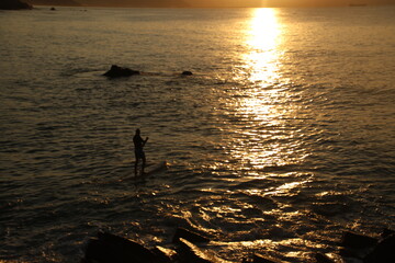 Paddle boarding in the evening