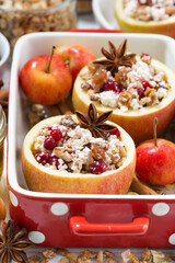 preparation of baked apples, closeup vertical