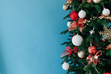 New year interior with Christmas tree with gifts decor garland December