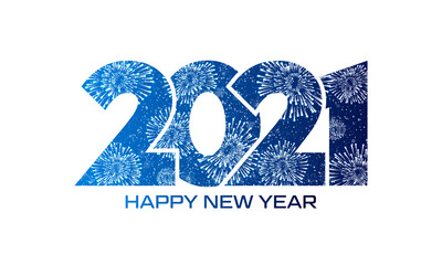 Happy New Year 2021 text design with fireworks.