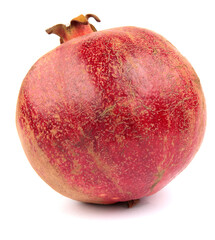 Ripe tasty pomegranate with textured peel isolated on a white background.