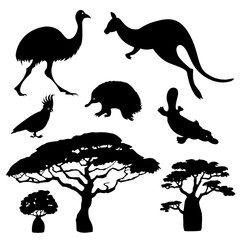 Silhouettes of Australian animals