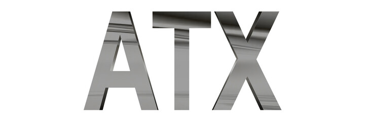 3D ATX text chrome isolated on white