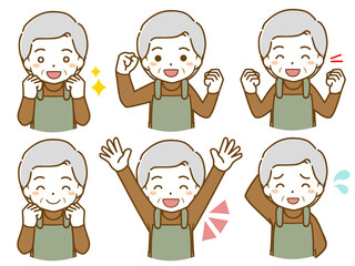 エプロンを着た老年男性の楽しい表情