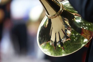 Musical instrument in marching band,Trumpet players in a military band.