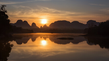 Nong Thale lake at sunrise in Krabi, Thailand