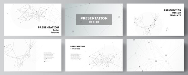 Vector layout of presentation slides design business templates, template for presentation brochure, brochure cover, report. Gray technology background with connecting lines and dots. Network concept.