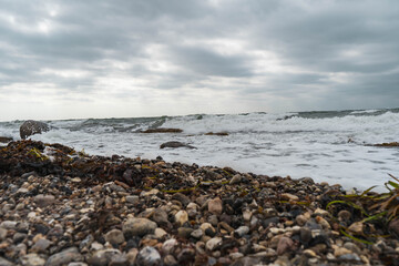 waves crashing on rocks