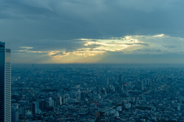東京都新宿区西新宿にある東京都庁から見た夕方の東京の都市景観
