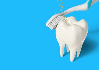 3d render toothbrush cleaning teeth