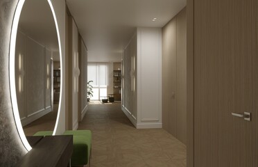 hallway, interior visualization, 3D illustration