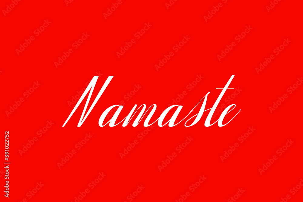Fototapete namaste cursive typography white color text on red background