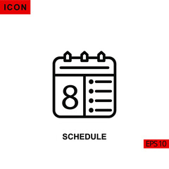 Icon schedule on calendar. Outline, line or linear vector icon symbol sign collection for mobile concept and web apps design.