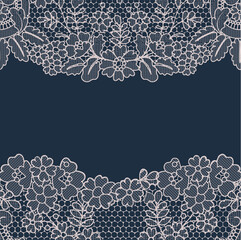 Dark blue background with white vintage lace borders