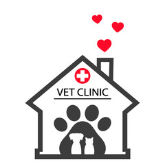 veterinary clinic logo with dog and cat on paw background