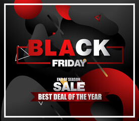 Black Friday sale banner poster layout design red color on dark background.