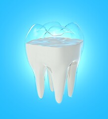 3d render Porous teeth don't have milk, Flow milk change to teeth shape, Concept of strength from drink