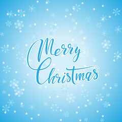 Fototapeta na wymiar Merry Christmas hand lettering calligraphic on cold winter background with snowflakes.