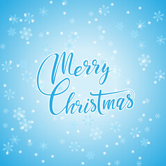 Merry Christmas hand lettering calligraphic on cold winter background with snowflakes.