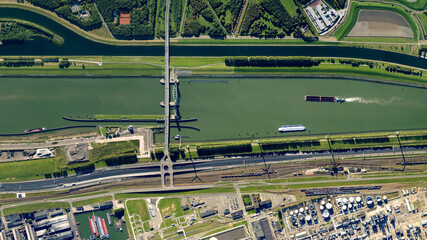 Delta works, Hartelkering, bird’s eye view  – Hartel Barrier, looking down aerial view from...