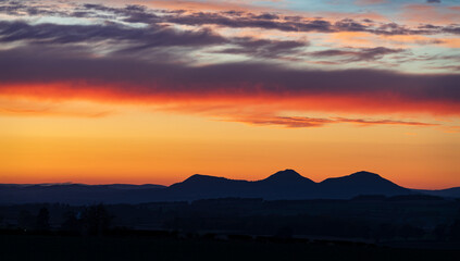 The Eildon hills at Sunset, Scottish Borders, UK