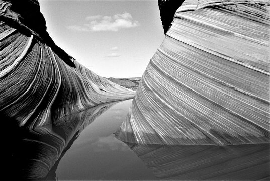 The Wave #1 in black and white film in Vermilion Cliffs National Monument, Arizona, U.S.A.