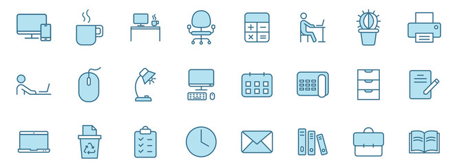 workspace linear vector icons in two colors isolated on white background. workspace blue icon set for web design, ui, mobile apps and print