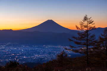 Fototapeta premium 紅葉の甘利山から夜明けの富士山