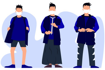 The character of adult wears Trousers, Shorts, and traditional short Indonesia