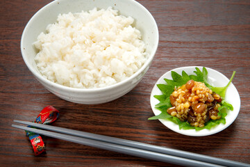 阿蘇の郷土食、醤油の実と御飯