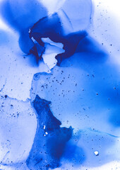 Fototapeta na wymiar Blue and White Fluid Wallpaper. Graphic Alcohol 
