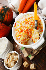 Pumpkin casserole with carrot and rice