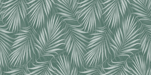 Naklejka na ściany i meble Tropical exotic seamless pattern with palm leaves. Hand-drawn vintage illustration, background and texture. Good for production wallpapers, cloth, fabric printing, goods.