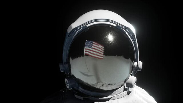Astronaut walks on surface of the planet. Futuristic 3d animation. Science theme
