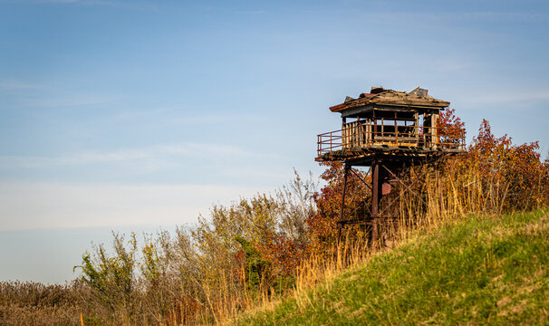 Historic watch tower in the fall.