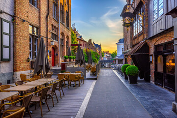 Fototapeta na wymiar Old street of the historic city center of Bruges (Brugge), West Flanders province, Belgium. Cityscape of Bruges.