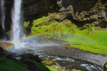 Fototapeta na wymiar Around Kvernufoss waterfall, a hidden spot close to world famous Skogafoss in South Iceland