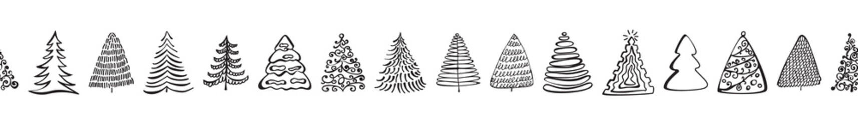 Obraz premium Hand Drawn Christmas Tree Border Isolated on White Background