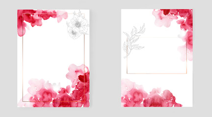 Template for design. Watercolor background with flowers
