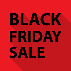 Black friday sale vector concept slogan with long shadow on red background.