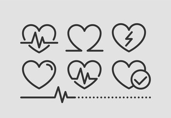 Cardio icon line design vector. Medical heart icons. Healthcare symbols.