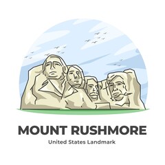 Mount Rushmore United States Landmark Minimalist Cartoon Illustration