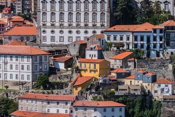 Fototapeta na wymiar Overview of Old Town of Porto with traditional multicolor houses. Porto, Portugal.