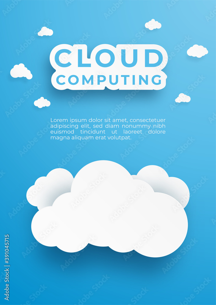 Poster digital cloud computing technology background. paper art vector illustration