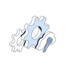 Gears settings cog cloud wrench. Vector 3d line isometric, color web icons, new flat style. Creative illustration, idea for infographics.